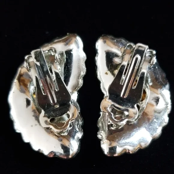 Vintage Mid Century 1950s Pink Rhinestone Silver Tone Clip Earrings - Picture 5 of 10